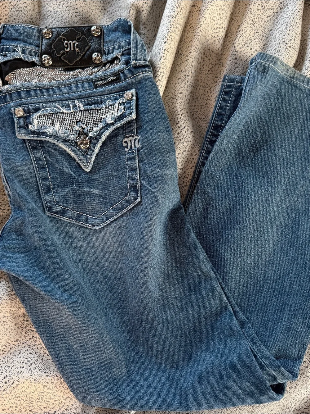 Miss Me Blue Washed Distressed Boot Cut Jeans